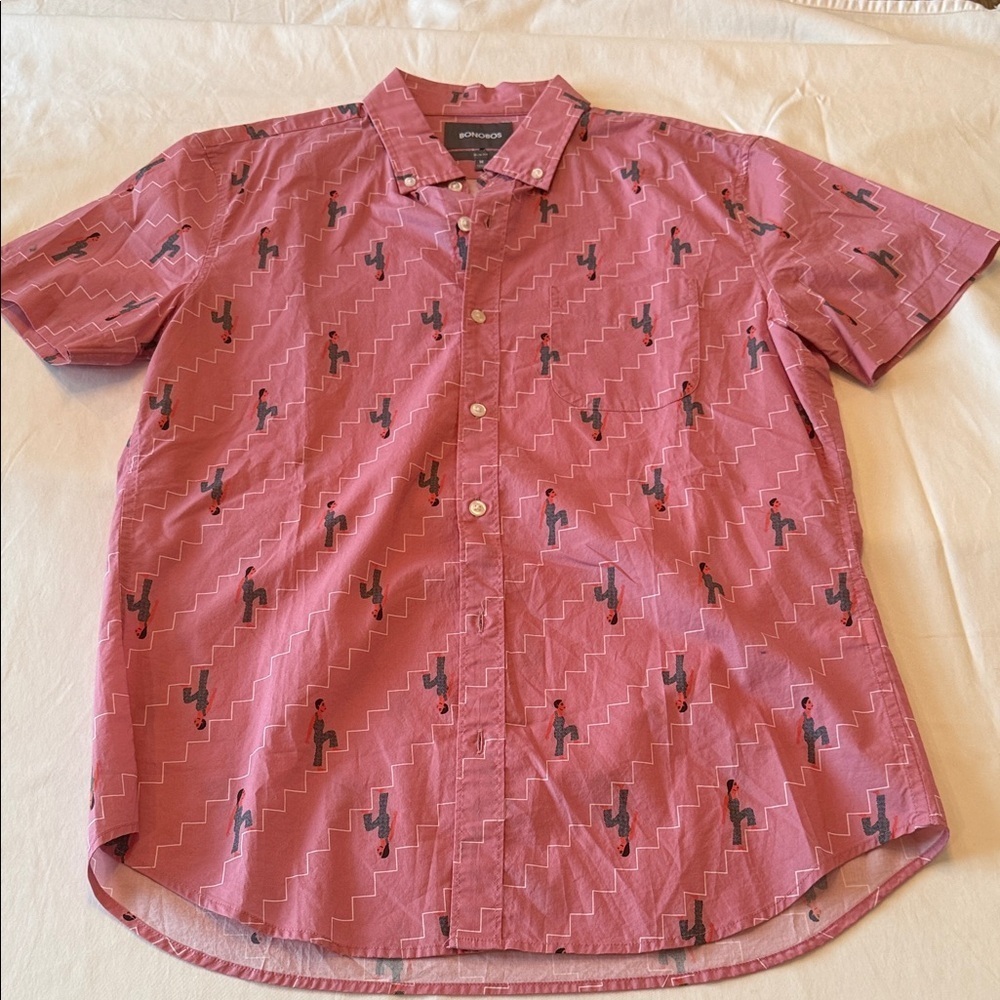 Bonobos Pink Staircase People Pattern Shirt
